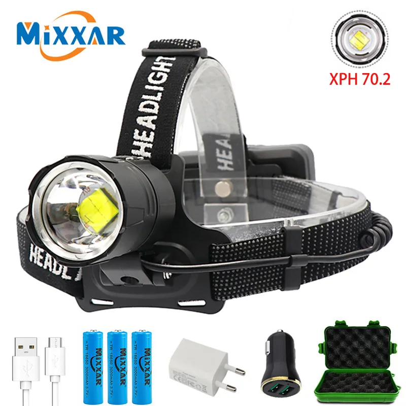 

KZ20 Dropshiping 100000LM LED Headlamp XHP70.2 Power Headlight 3 Modes Telescopic Rechargeable Zoom Torch Waterproof Hunting