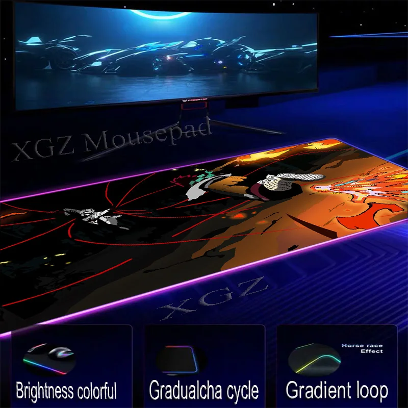  XGZ Anime Devil Killer Boy Large RGB Gaming Mouse Pad Black Lock-Edge Custom Computer Desk Mat Non-