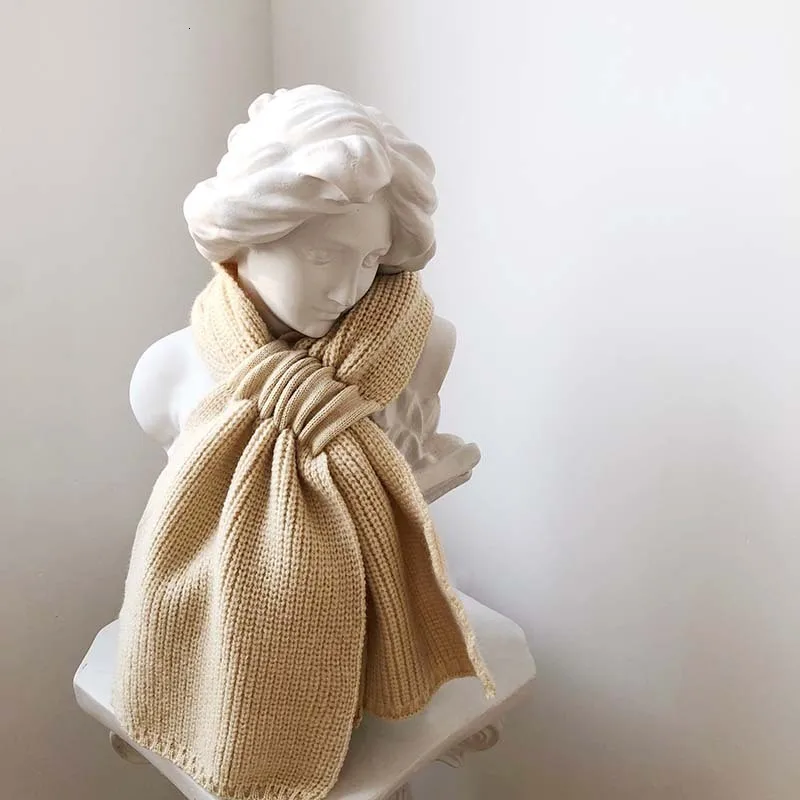 Вязаный маленький шарф женский осенний и зимний Корейский вариант дикого японского студента девушки Ins теплый шарф - Цвет: khaki
