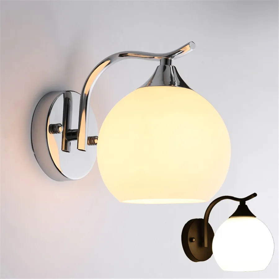 현대 벽 Sconce 중반 세기 산업 매트 글로브 유리 램프 그늘 벽 조명기구 로프트 침실 베란다 허영 라이트