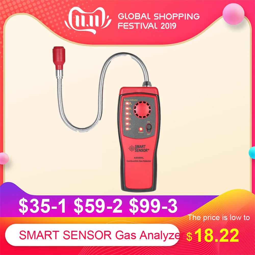 

SMART SENSOR Gas Analyzer Combustible Gas Detector Port Flammable Leakage Location Determine Meter With Sound Light Alarm