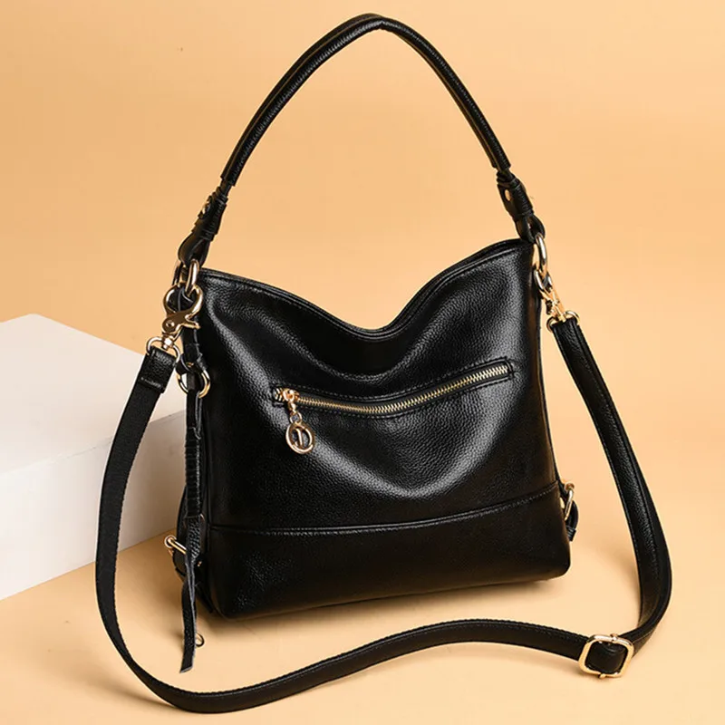 

Winter Style Women Bucket Bag Female Shoulder Bags Black Soft Quality Leather Handbags Luxury sac a main Crossbody Messenger Bag