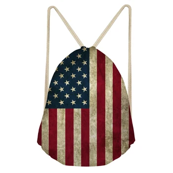 

3D Printed Female Student Schoolbags Vintage USA American Flag Retro Drawstring Bags Hot Sale Backpack Men Shoulders Bag Mochila