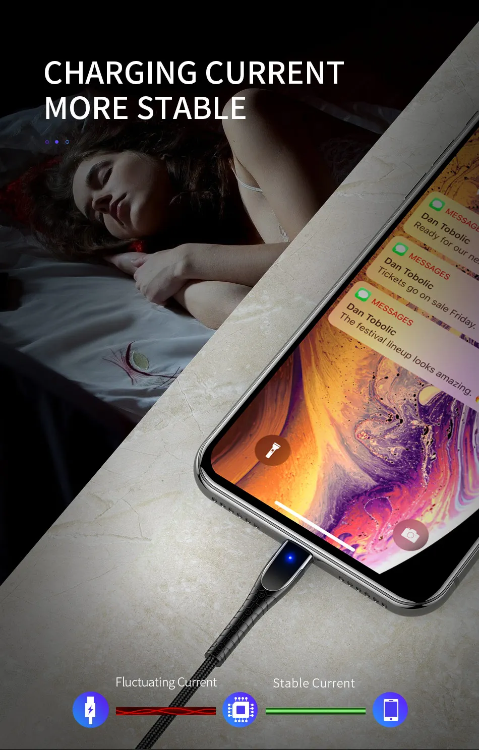 ROCK USB кабель для iPhone XR X Быстрая зарядка светодиодный индикатор зарядки и передачи данных нейлоновый плетеный кабель для iPad iPhone 8 7 6Plus