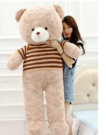 

huge 180cm lovely teddy bear plush toy dressed brown-stripes sweater khaki bear soft doll hug slepping pillow birthday gift b058