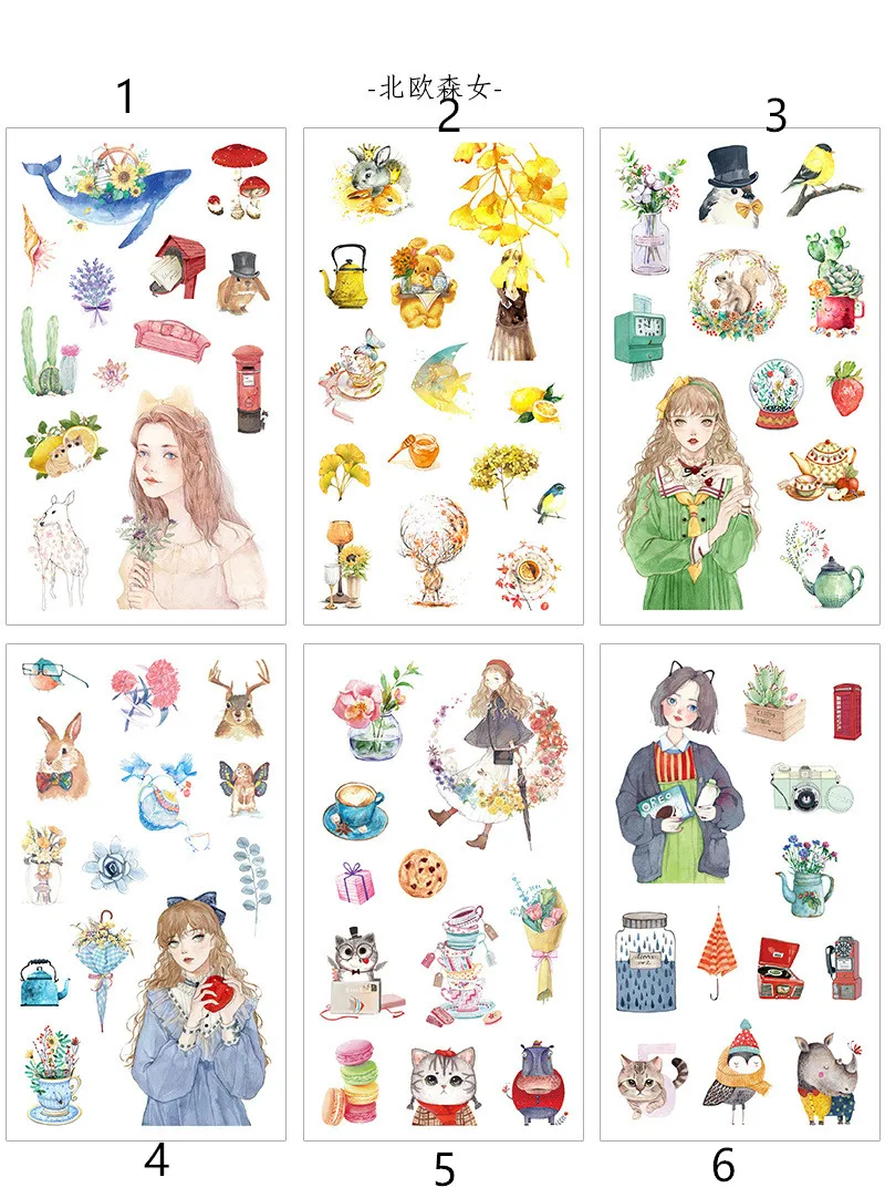 as picture shows 6PCS Scrapbooking stickers card making vintage flower plant animal sticker photo album decoration scrapbook material - Цвет: as picture shows