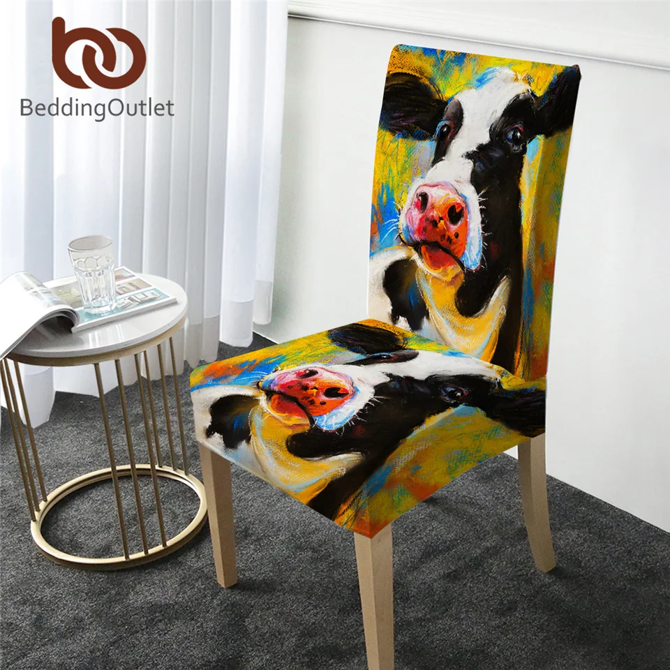 BeddingOutlet Milk Cow Dining Chair Cover Pastel Painting Art Spandex Elastic Slipcover Farm Animal Anti-dirty Seat Case Cover