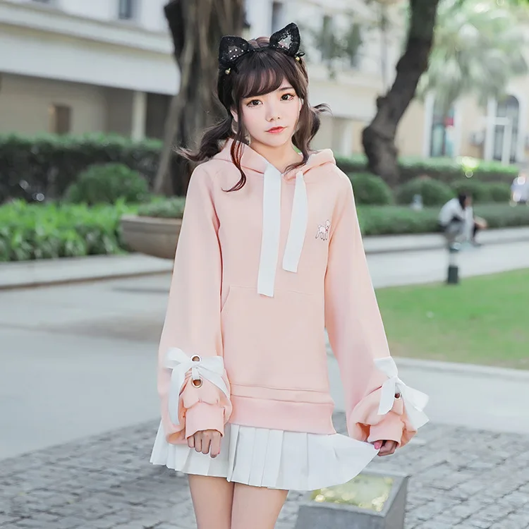 

Japanese sweet lolita sweatshirt bandage embroidery hooded loose victorian sweater kawaii girl gothic lolita sweater loli cos