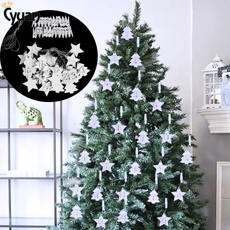 

24pcs Christmas Advent Calendar Star Number Wooden Pendant DIY Xmas Tree Hanging Ornaments Navidad 2019 Natal Home Party Decor