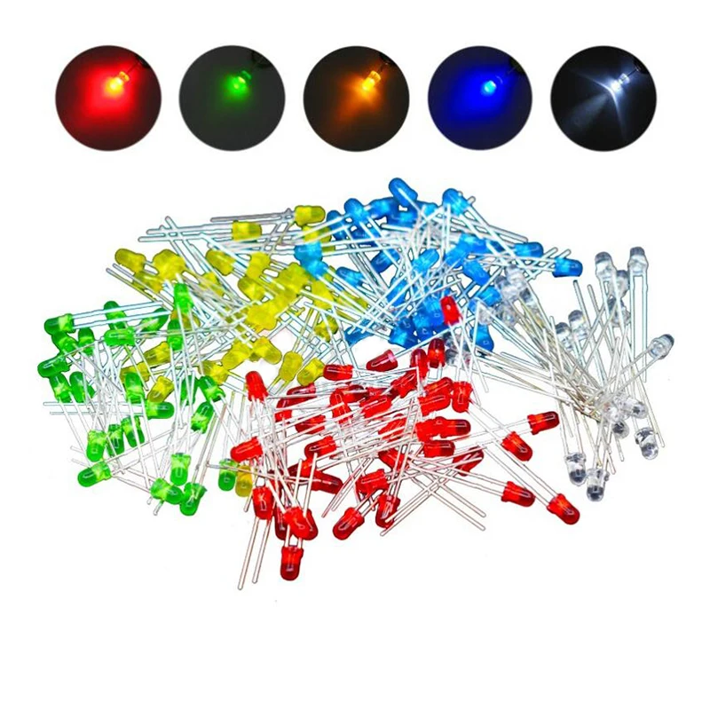 100 stücke 3mm 5mm LED Licht Weiß Gelb Rot Grün Blau Assorted Kit DIY LEDs Set elektronische diy kit