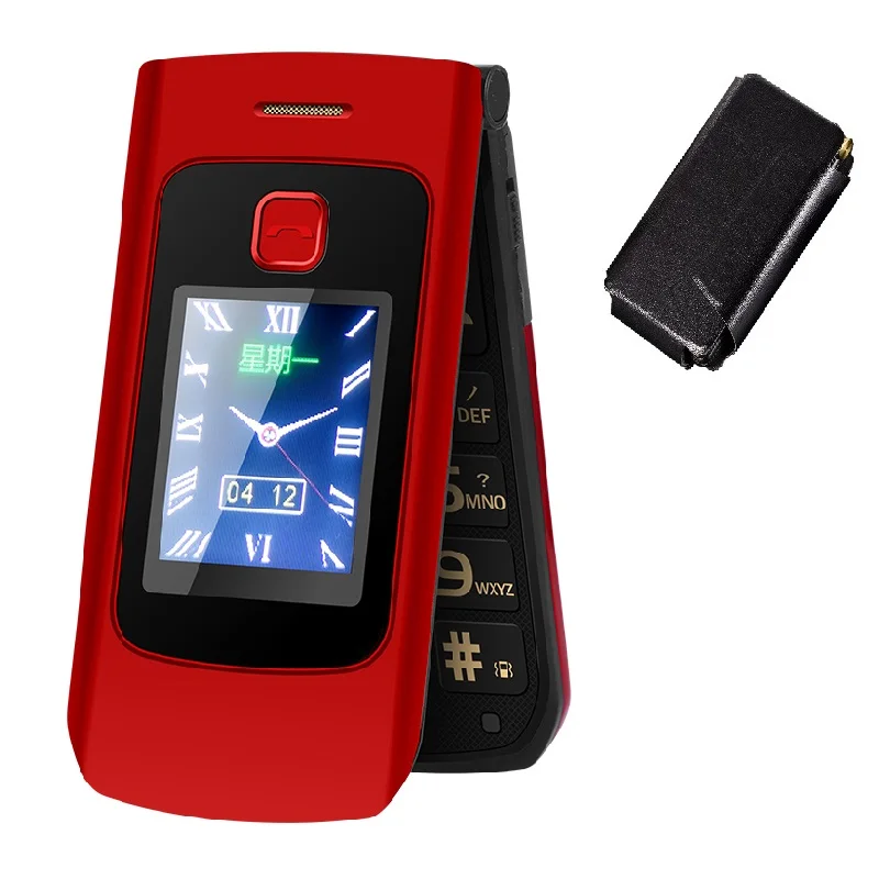 Dual Screen Flip Senior Cellphone 2G GSM Free Case SOS Large Push Button Fast Dial Loud Sound Camera Torch Elderly Foldale Phone 6