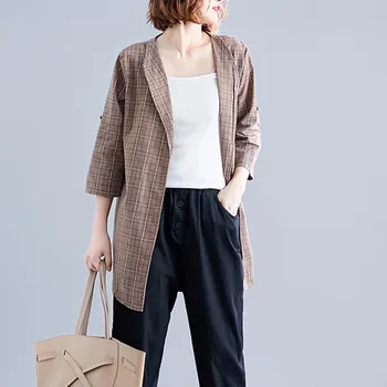 

Long Coats And Jackets Women Cardigan Loose Casual Ol Style Elegant Plaid Print Autumn Women Jackets Outwear Clothes