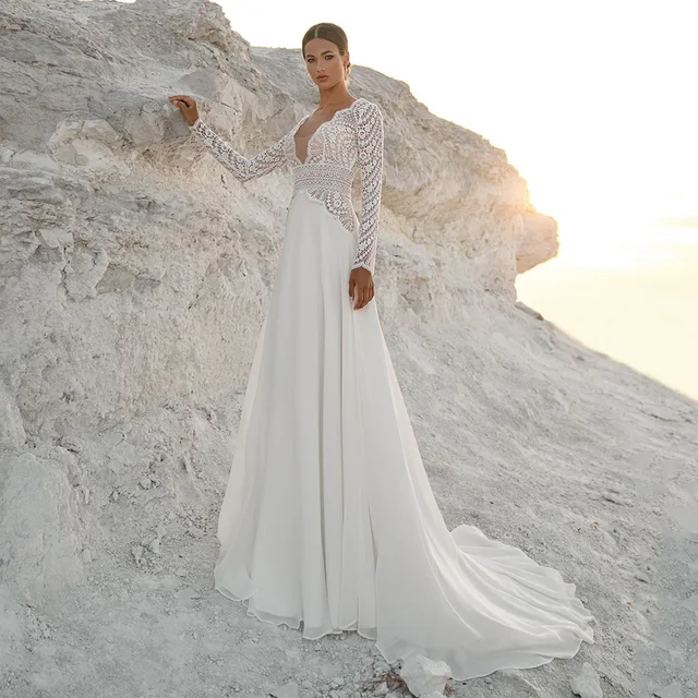 CUPSHE Maxi abito autunnale da donna con scollo a V, maniche lunghe