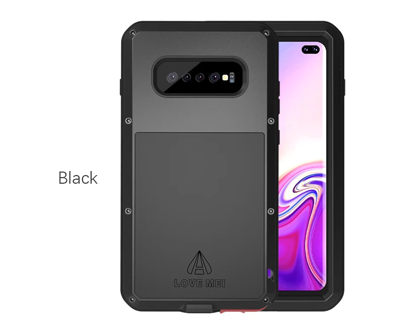 Черный Металлический Чехол Love Mei для samsung Galaxy S10 Plus, противоударный чехол для телефона samsung Galaxy S10E S10 5G, прочный защитный чехол - Цвет: Черный