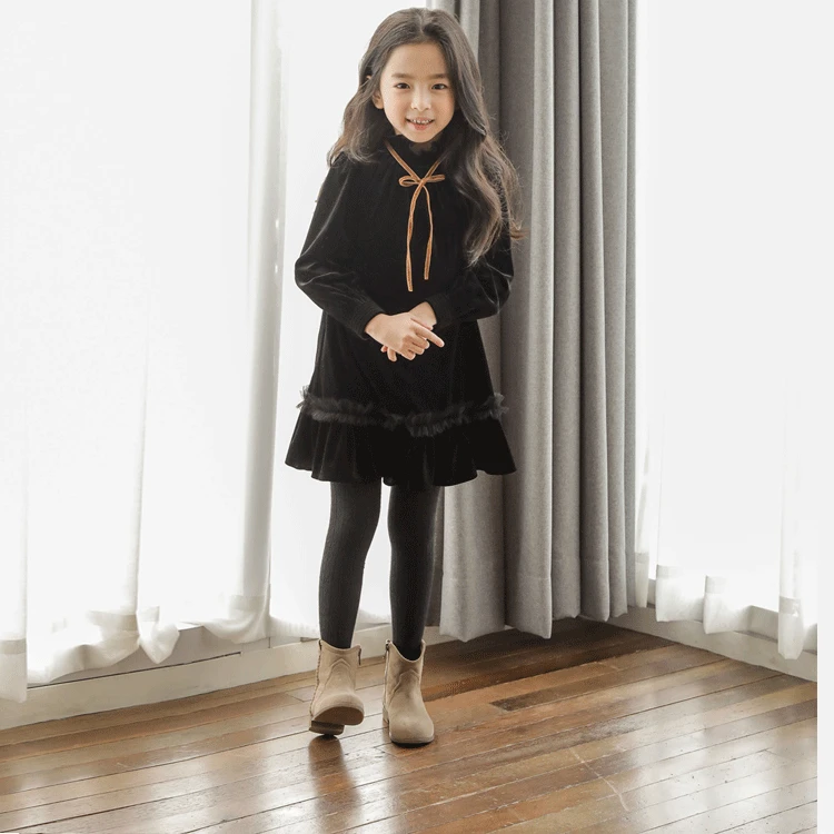 Зимнее платье с длинными рукавами для девочек; теплое бархатное осенне-осеннее платье для девочек-подростков в Корейском стиле; свитер на Хэллоуин; черное платье принцессы для подростков;