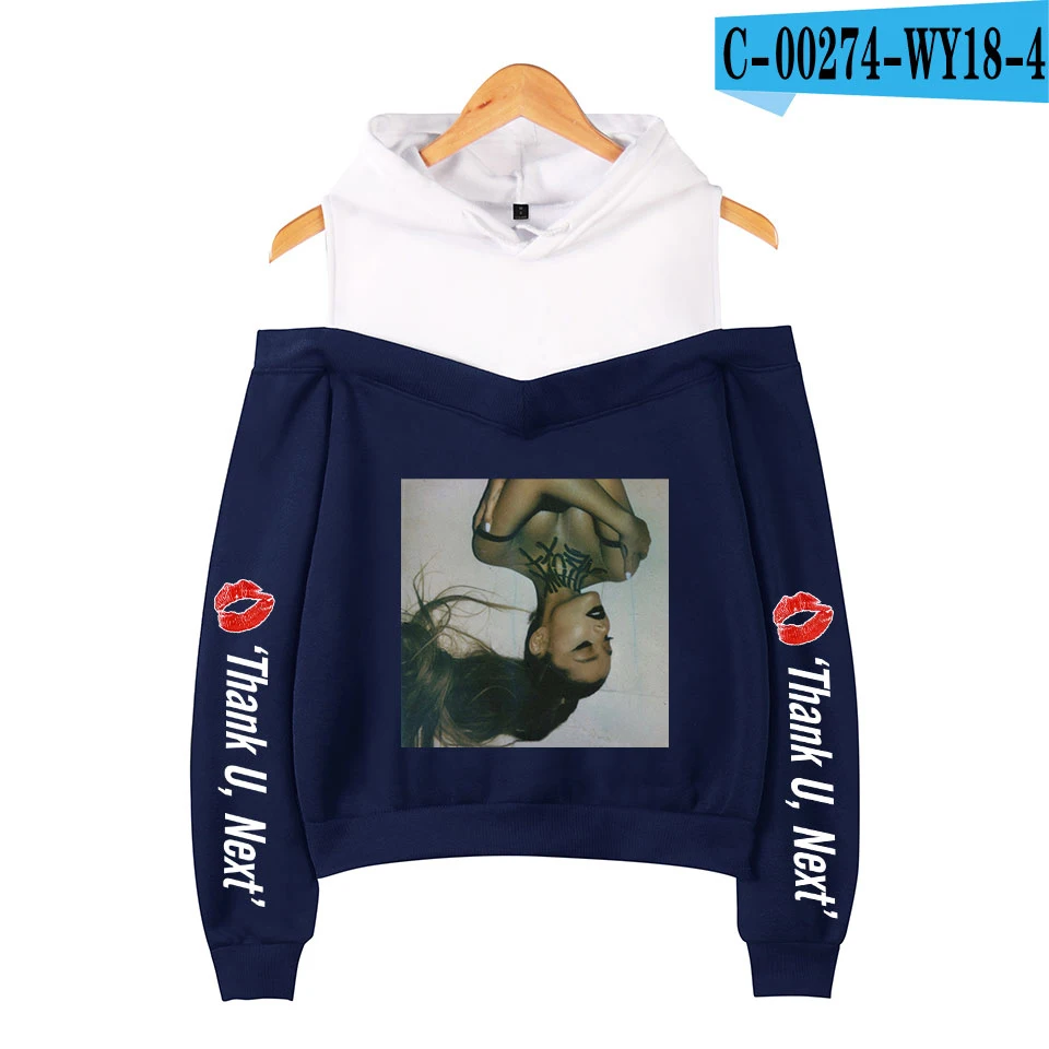 navy blue Ariana Grande толстовки с принтом, свитшоты, Женский пуловер с длинным рукавом, толстовки с открытыми плечами, сексуальная уличная одежда с капюшоном размера плюс - Цвет: navy blue