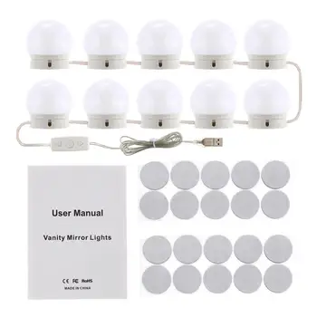 

USB LED 5V Makeup Lamp Wall Light 10 Bulbs Kit 3 color temperature ball bubble makeup mirror bulb Photographic lamp