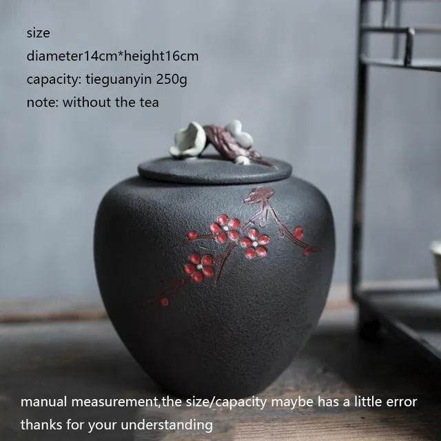 B large Японский стиль, винтажный керамический контейнер для хранения чая, грубая керамика, слива, цветочный узор, печать, Caddy, художественные банки, контейнер, чайная посуда, аксессуары - Цвет: B large