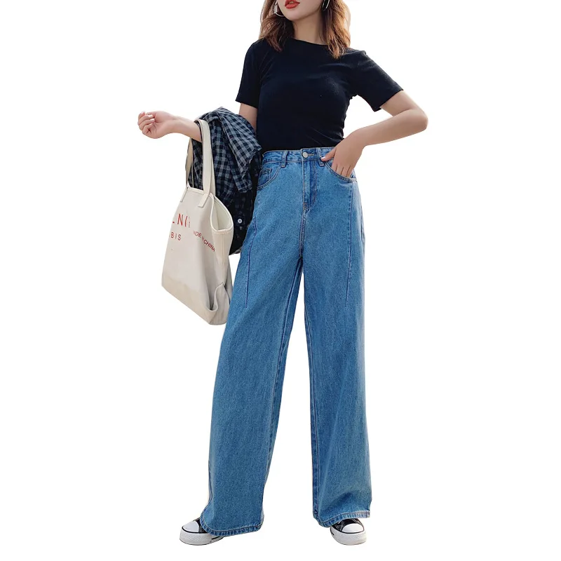 

Hot Womens High Waist Jeans Woman Wide Leg Denim Loose Pants Plus Size 2XL Casual Zipper Fly Washed Pockets Streetwear Autumn