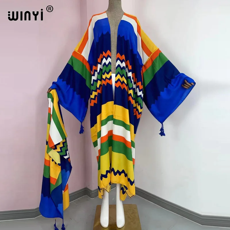 

KIMONO new Spring WINYI Women Cardigan Loose Long Dress Cocktail Party Boho Maxi African Holiday Batwing Sleeve Silk Robe