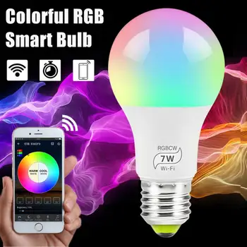 

7W WiFi RGBW LED Smart Light Bulb Ampoule LED E27 B22 E14 Intelligent WiFi Lamp Mobile Phone APP IOS Alexa Google Assistant