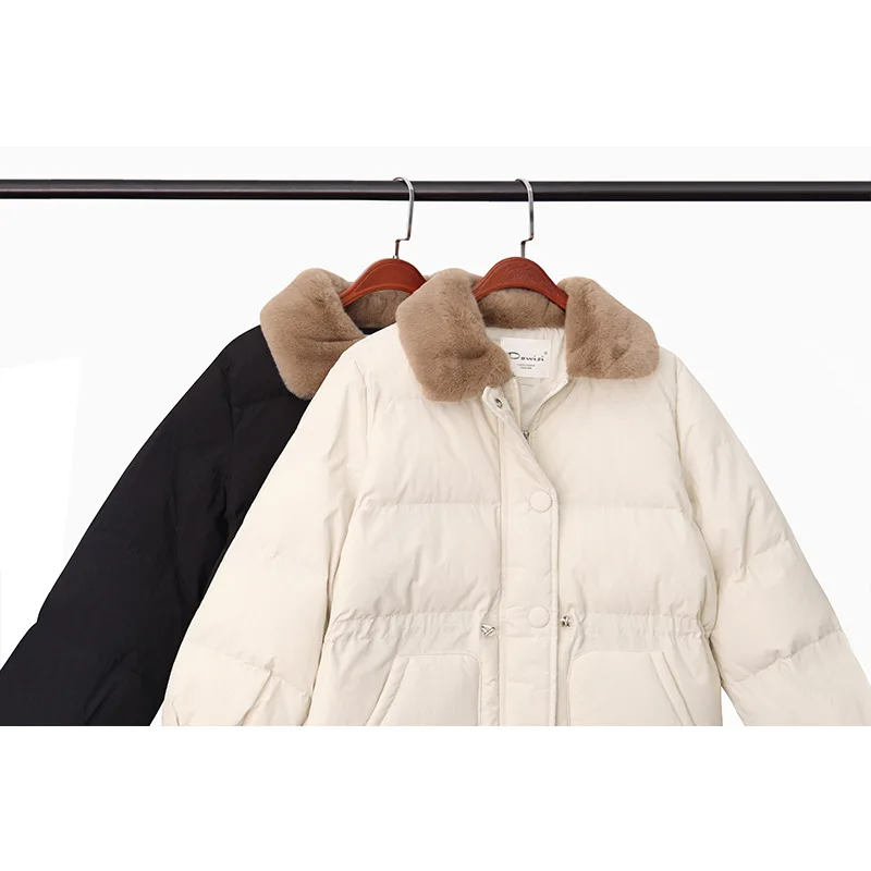 

2018 Winter New Style Elegant Slimming Waist Hugging High Collar Thick Quilted Cotton Coat Solid Color Long Sleeve Cotton-padded