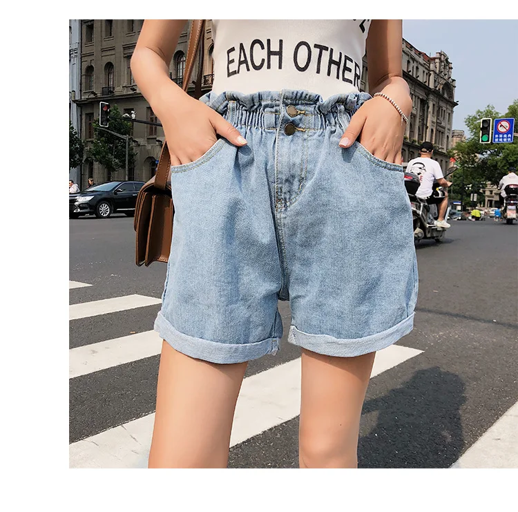 Customizable [dowisi] Denim Shorts Korean-style High-waisted Loose-Fit Versatile Crimping Loose Pants F5106