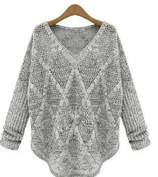 

Europe Women 'S V -Neck Sweater Thread Empty Diamond Vintage Pullover Long Sleeve Plaid Shirt Female Bottoming Sweater