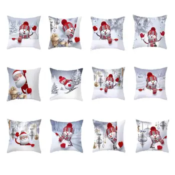 

Christmas Pattern Linen Pillowcase Home Car Bed Waist Cushion Throw Pillow Case Peach Skin Square Cover Gift