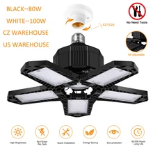 

LED Five-Leaf Garage Light Ceiling Light e27 Powerful Garage Lighting Foldable Deformation Indoor Workshop Industrial Lighting