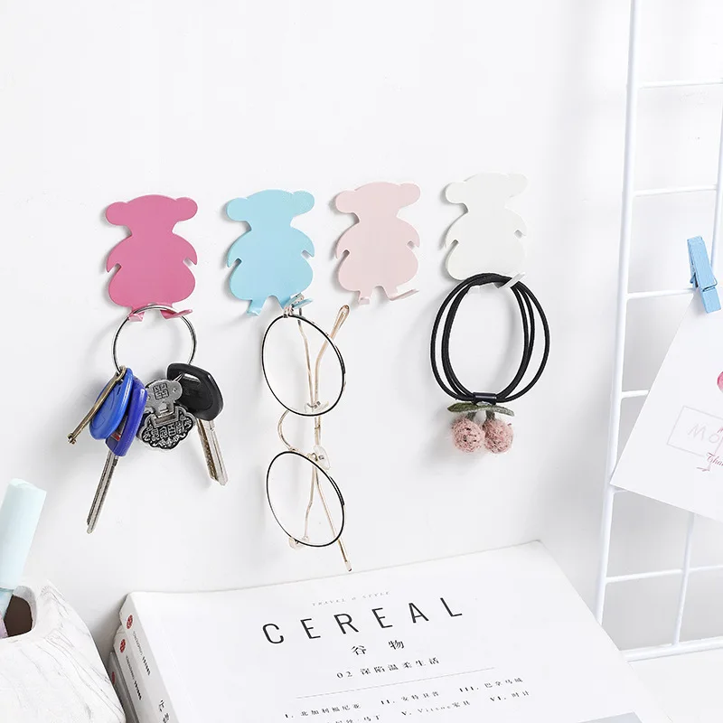 

5Pcs/set Home Storage Sticky Hook Kitchen Bearing 3kg Hook Little Bear Clothes Hanger Office Storage Peg Stainless Steel Hooks