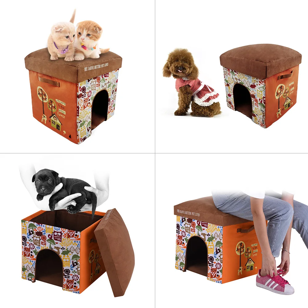 

Hot 2-in-1 Multifunctional Foldable Pet Cats Small Dogs Soft House Bed Nest Living Room Foot Rest Stool Adopt for High Density P