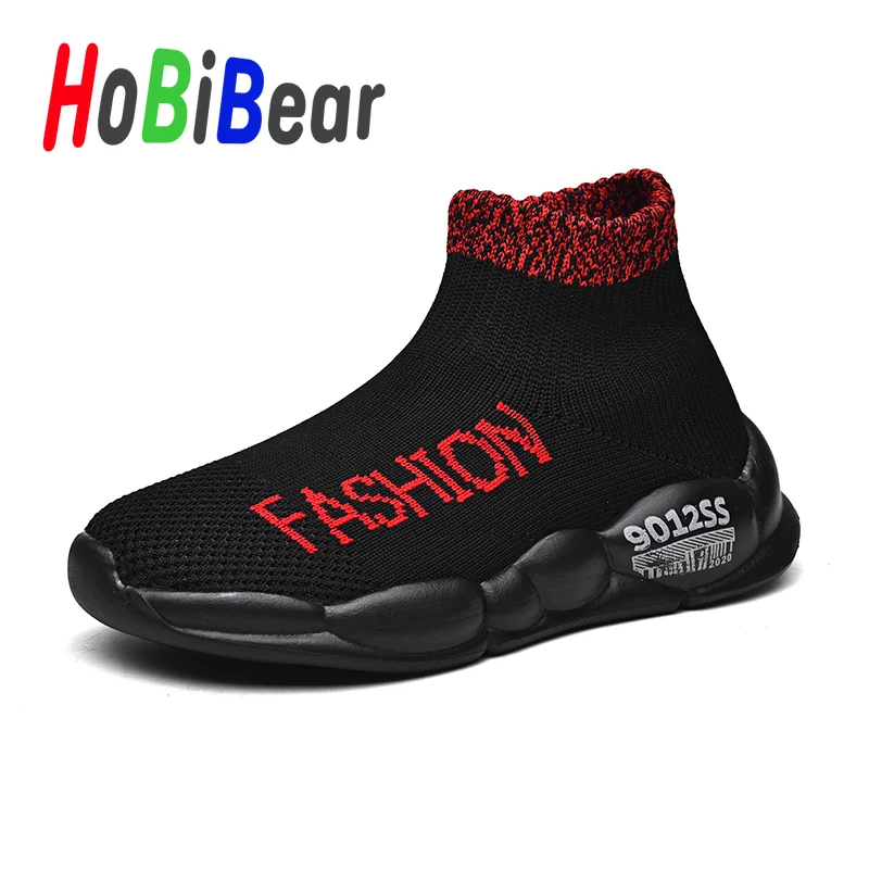 HOBIBEAR/Молодежная повседневная обувь для мальчиков детские носки с высоким берцем для девочек спортивная обувь модная белая обувь для детей, обувь без шнуровки для больших девочек