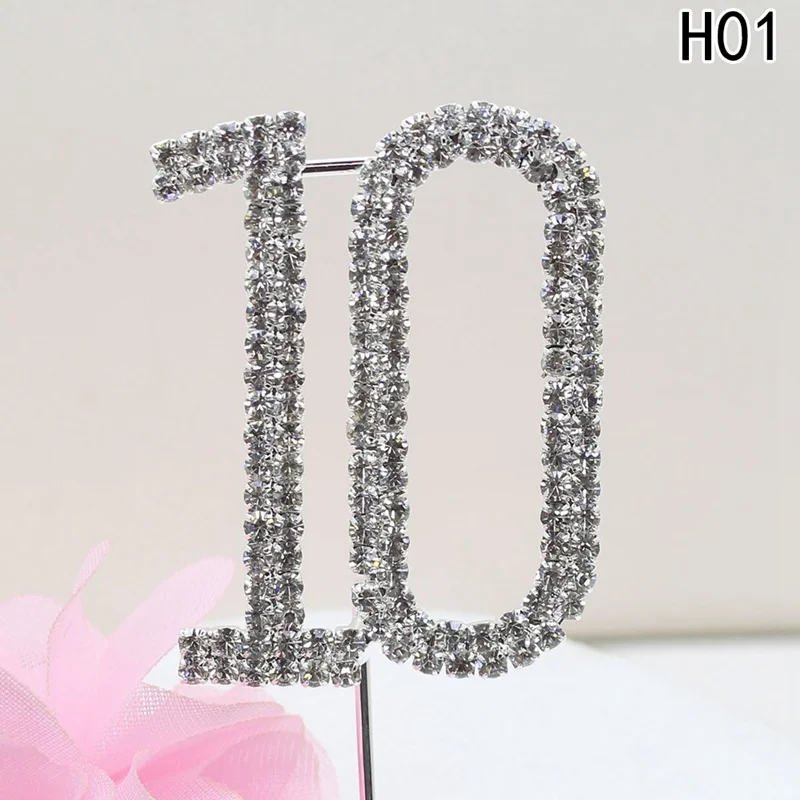 1 pcs High quality Crystal digital cake topper fork Features shiny wedding and Party decor accessories