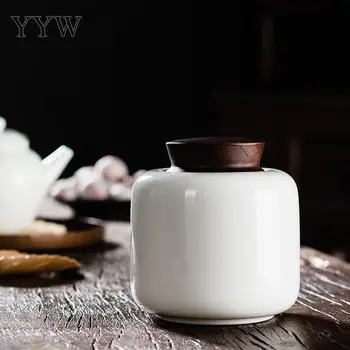 

White Tea Caddies With Wood Lid Ceramic Tea Box Organizer Jars For Storage In The Kitchen Storage Tea Container Theedoos