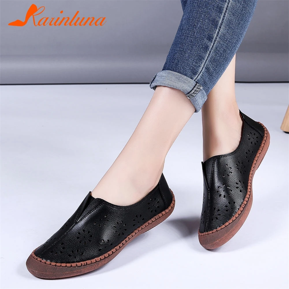 KARINLUNA/большой размер 45; новые брендовые Женские однотонные туфли на плоской подошве; женские летние водонепроницаемые мокасины на плоской подошве; женская обувь из натуральной кожи