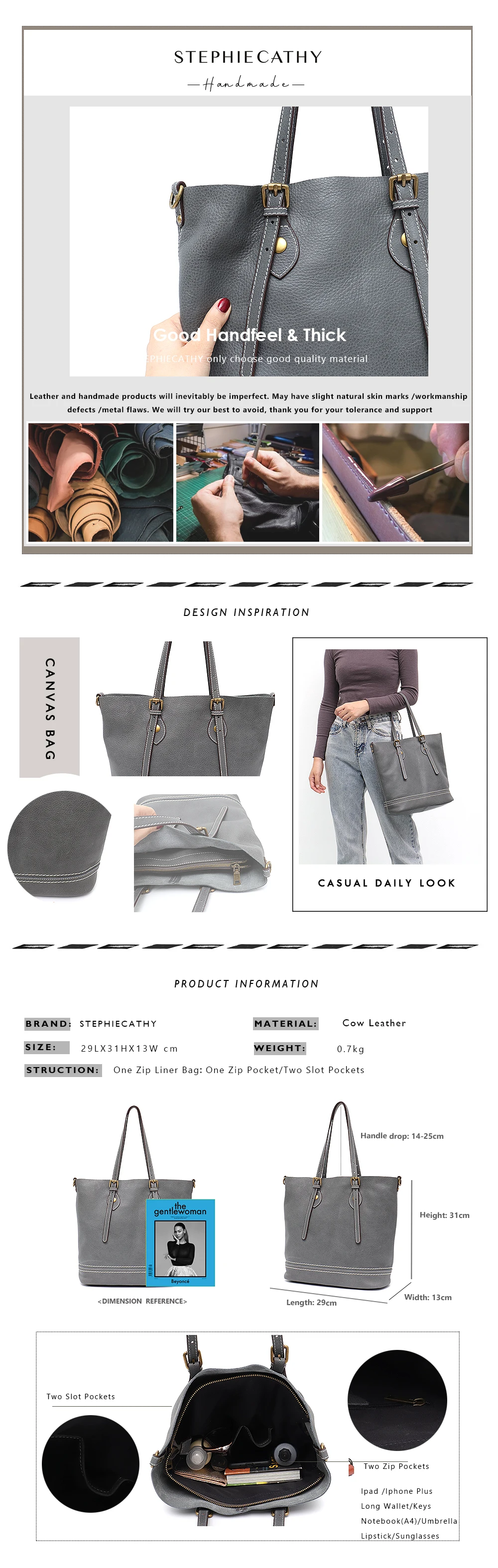 SC Brand Design Women Natural Cowhide Tote Bag Ladies Causal Shoulder Bag Vintage Leather Handbags Female Thread Crossbody Purse