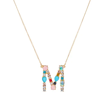 Fashion Charm Multicolor Initial 26 Alphabet Gold/Silver Color Necklace Micro Pave Zircon Initial Letter Necklaces Couple Name
