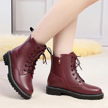 

Women Snow Boots Genuine Leather Zipper Round Toe Ankle Boots Winter Wool Warm Non-slip Short Boots Female Shoes Botas De Mujer