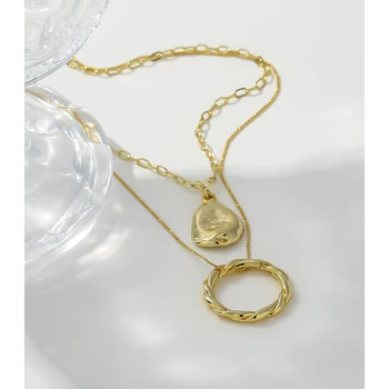 

Yhpup Trendy Multi Layer Round Hollow Pendants Necklaces for Women Gold Metal Shell Chain Necklace Jewelry Anniversary Gift New