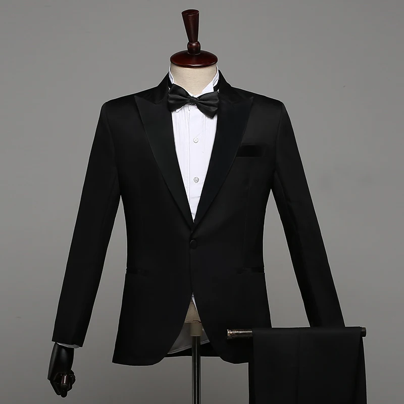 Men Prom Suits Men'S Shawl Lapel White Black Two-Piece Jacket Pants Suit Slim Evening Party Stage Show Performance Wedding Suit Men Prom Suits Men'S Shawl Lapel White Black Two-Piece Jacket Pants Suit Slim Evening Party Stage Show Performance Wedding Suit