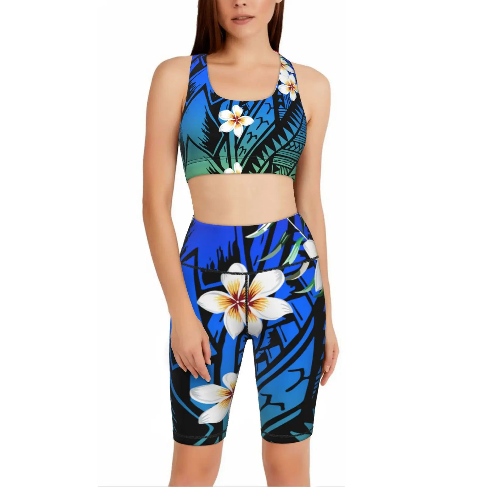 

Индивидуальный синий Самоа, этнический логотип, одежда для фитнеса для женщин, дышащая тренировочная Женская одежда для фитнеса/спортивный комплект для тренажерного зала