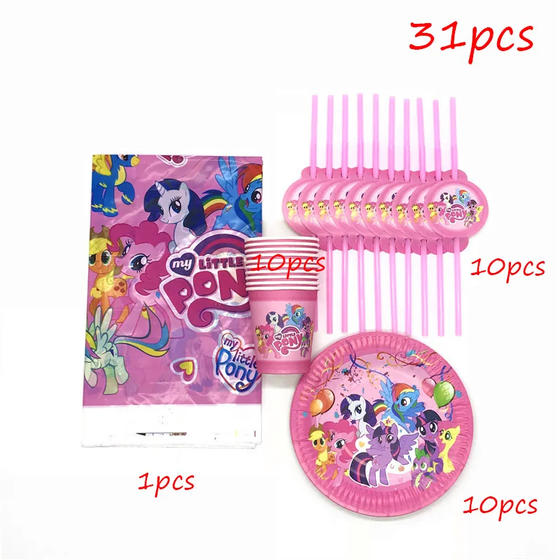 BeiPanXiZhuo-31pcs 61 шт./лот, одноразовые столовые приборы в стиле My Little Pony, кружки, тарелки, салфетки, детские скатерти для украшения дня рождения - Цвет: BeiPanXiZhuo-31pcs