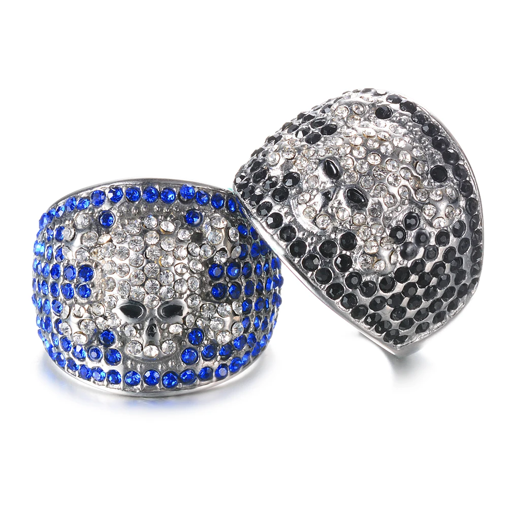 

Stainless Steel Hip Hop Drill Finger Ring Punk Rock Johnny Hallyday Cubic Zirconia Skull Rings For Men Women Jewelry SL-160