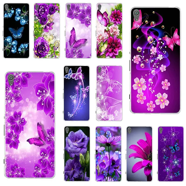 US $1.99 Purple Butterfly Curls And Flowers Soft Case for Sony Xperia M5 E3 E5 M2 M4 T3 X XA XA1 XZ Premium 