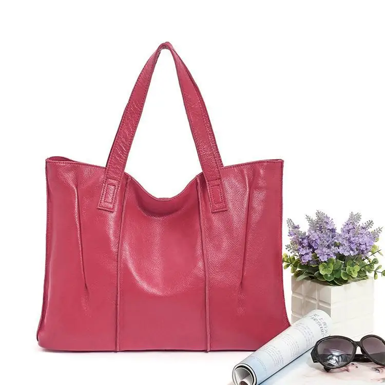 Кожаная сумка Новая модная сумка на одно плечо сумка-тоут - Цвет: Rose red