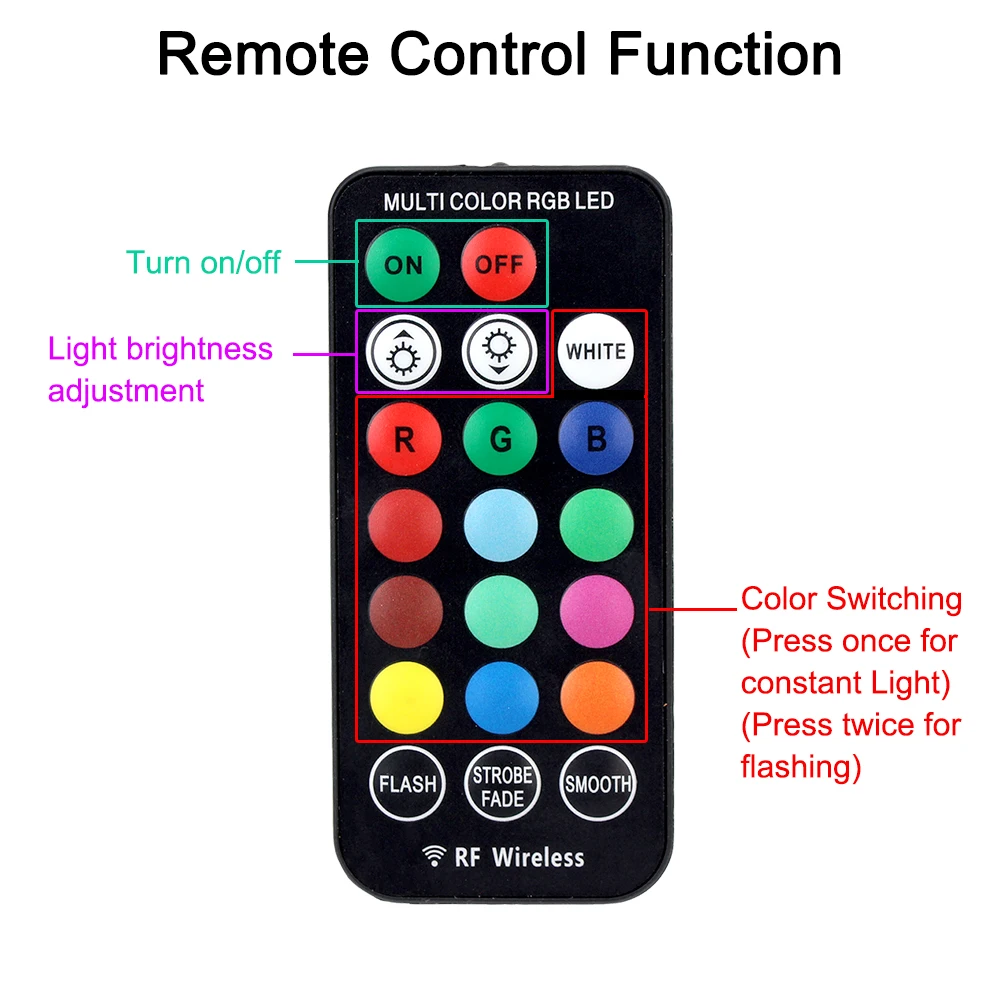 자동차 인테리어 앰비언트 라이트 램프, RGB 충전 풋 라이트, 자동차 장식 램프, LED 무선 원격, 2 개