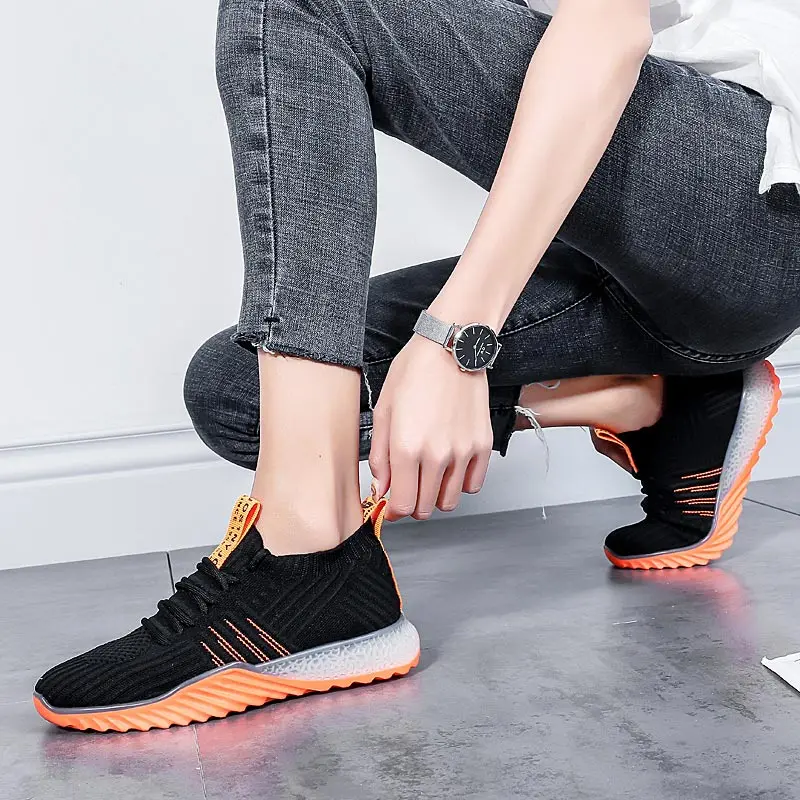 black-orange Летние дышащие кроссовки; женская спортивная обувь; спортивная женская обувь для бега; коллекция года; Цвет белый; zapatos mujer; для фитнеса, тенниса, тренировок - Цвет: black-orange