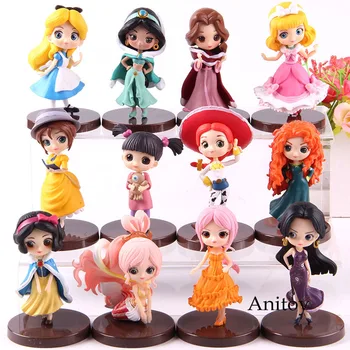 

3pcs/set Q Posket Princess Snow White Belle Alice Cinderella Jane Jessie Merida Boo PVC Action Figures Toys Dolls Gift for Girls