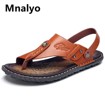

New Fashion Luxury Leather Men Sandals Handmade Men Shoes Summer Soft Casual Leather Shoes Top Quality Flats Beach Sandals